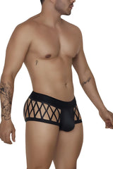Black lace-trimmed mens briefs candyMan 99691 cage trunks in black with sleek form-fitting design