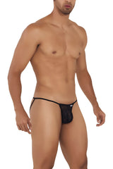 Black mesh thong with small white logo front candyMan 99709 micro lace jockstrap in black color
