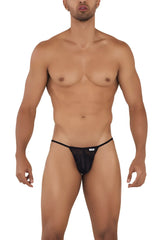 Black CandyMan 99709 micro lace jockstrap thong with mesh fabric and a small white logo on the front