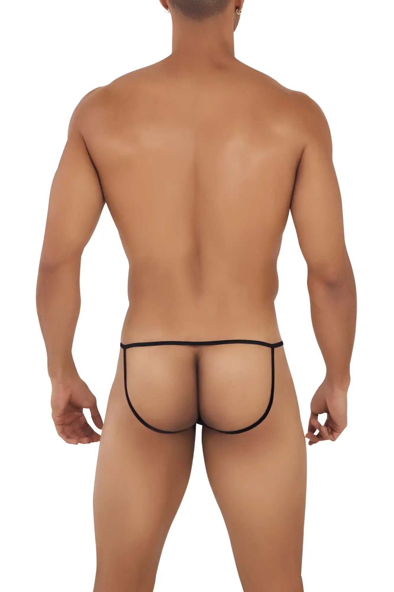 Black sheer mesh thong with thin elastic waistband from candyman 99709 micro lace jockstrap, color black back view