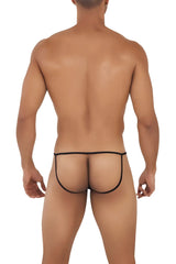Black sheer mesh thong with thin elastic waistband from candyman 99709 micro lace jockstrap, color black back view