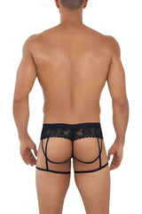 Black lace-trimmed sheer mesh briefs with a supportive strappy design from candyman 99717 lace garter jockstrap