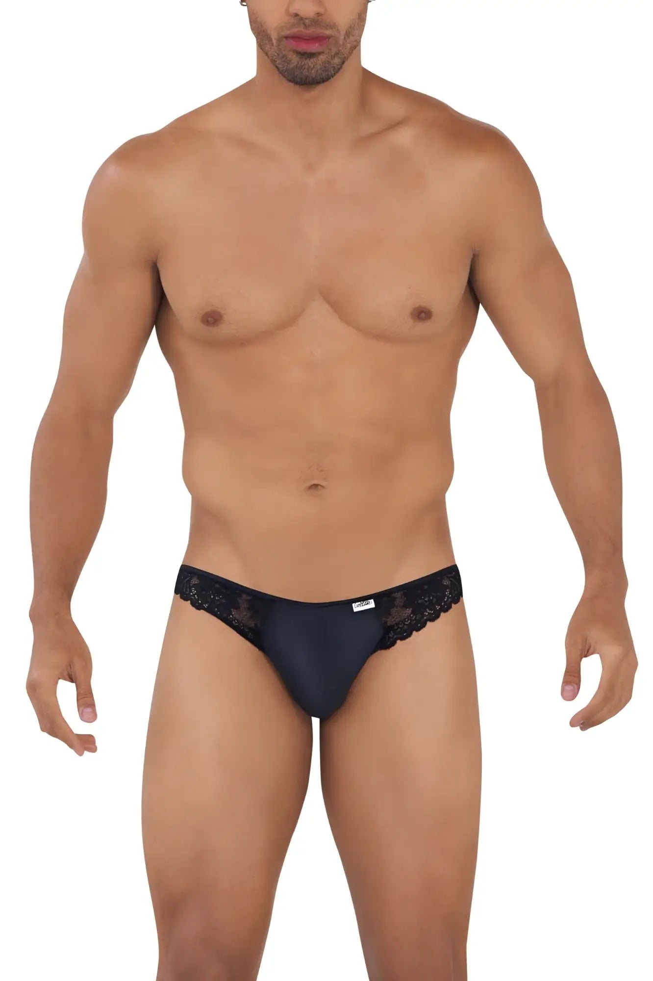 Black candy man 99721 lace jockstrap briefs with lace trim and sleek form fitting design