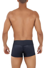 Black satin-like CandyMan 99729 Work-N-Out trunks briefs with ruched back design shown from the back side