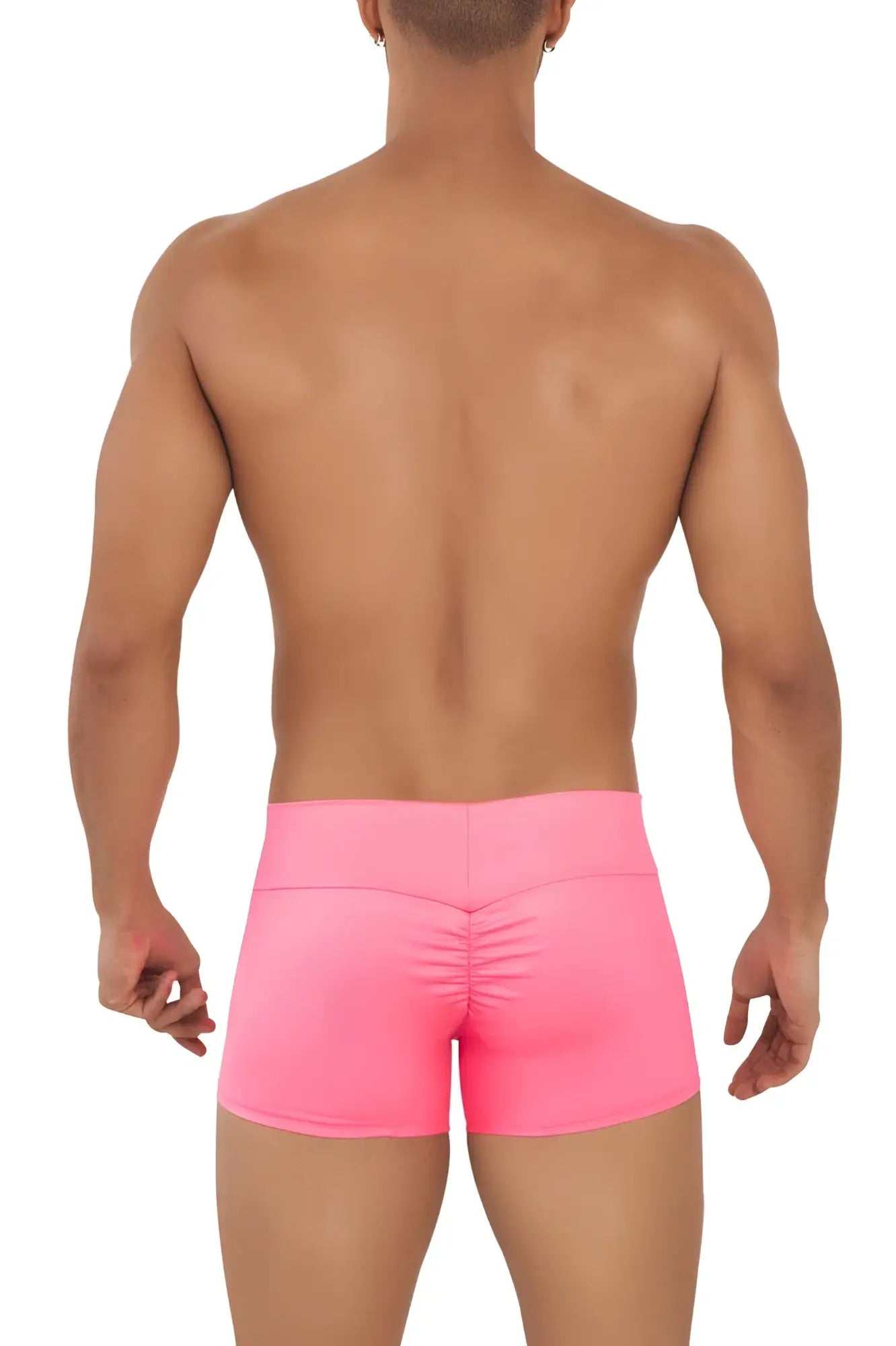CandyMan 99729 work-n-out bright pink swim trunks with ruched back detail and form-fitting design