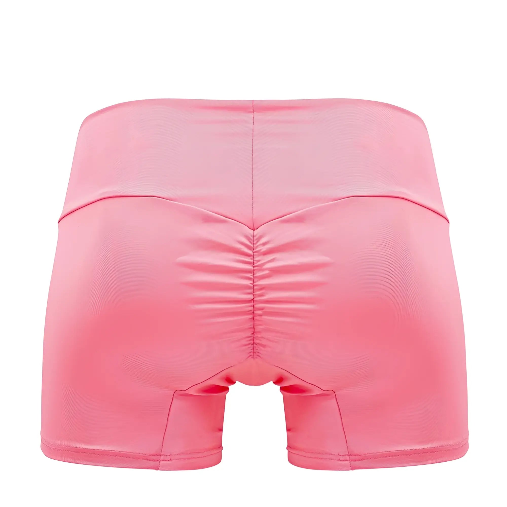 Pink high-waisted candyMan 99729 work-n-out trunks with ruched back and elastic waistband in hot pink