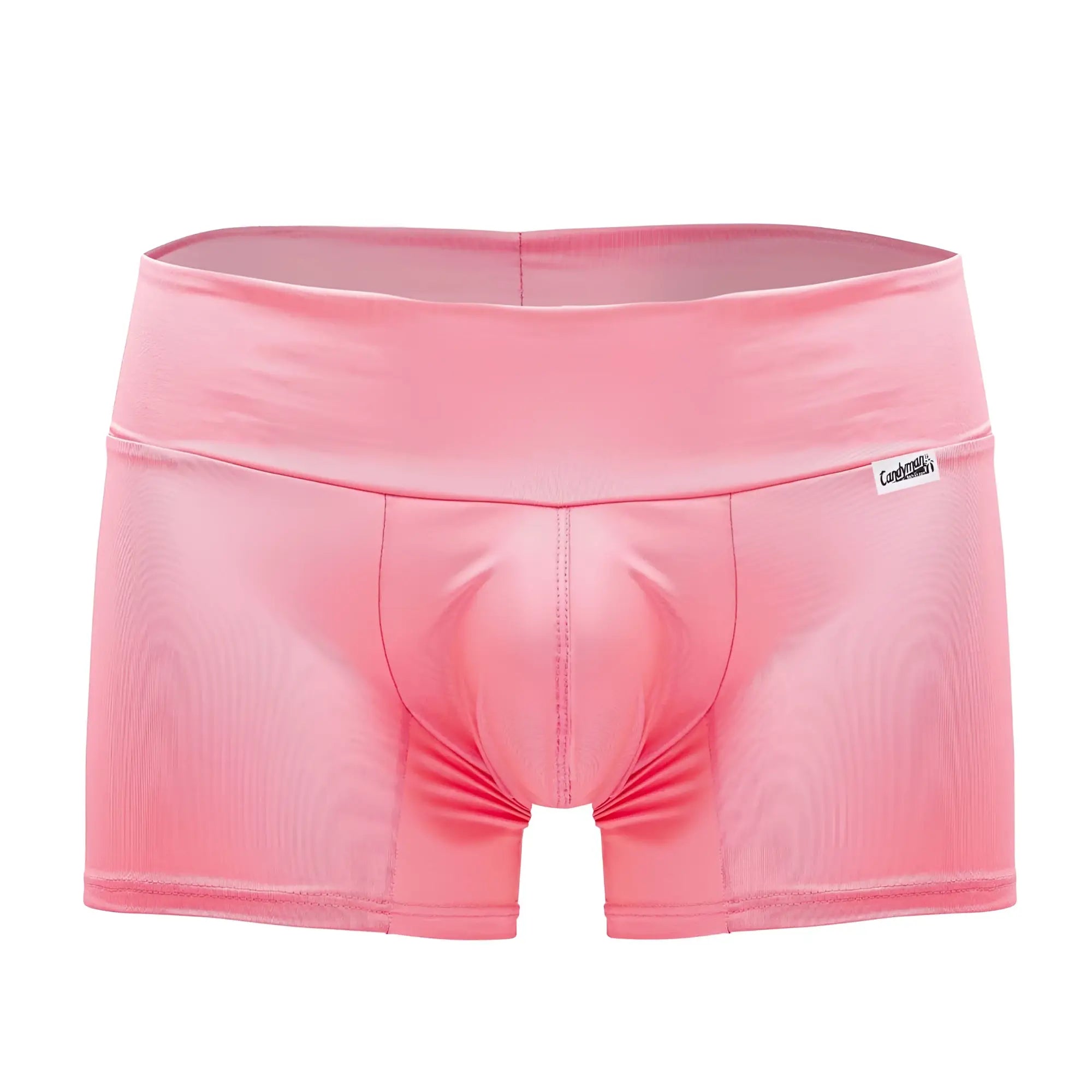 CandyMan 99729 hot pink satin work-n-out trunks with a smooth glossy finish and snug-fitting design