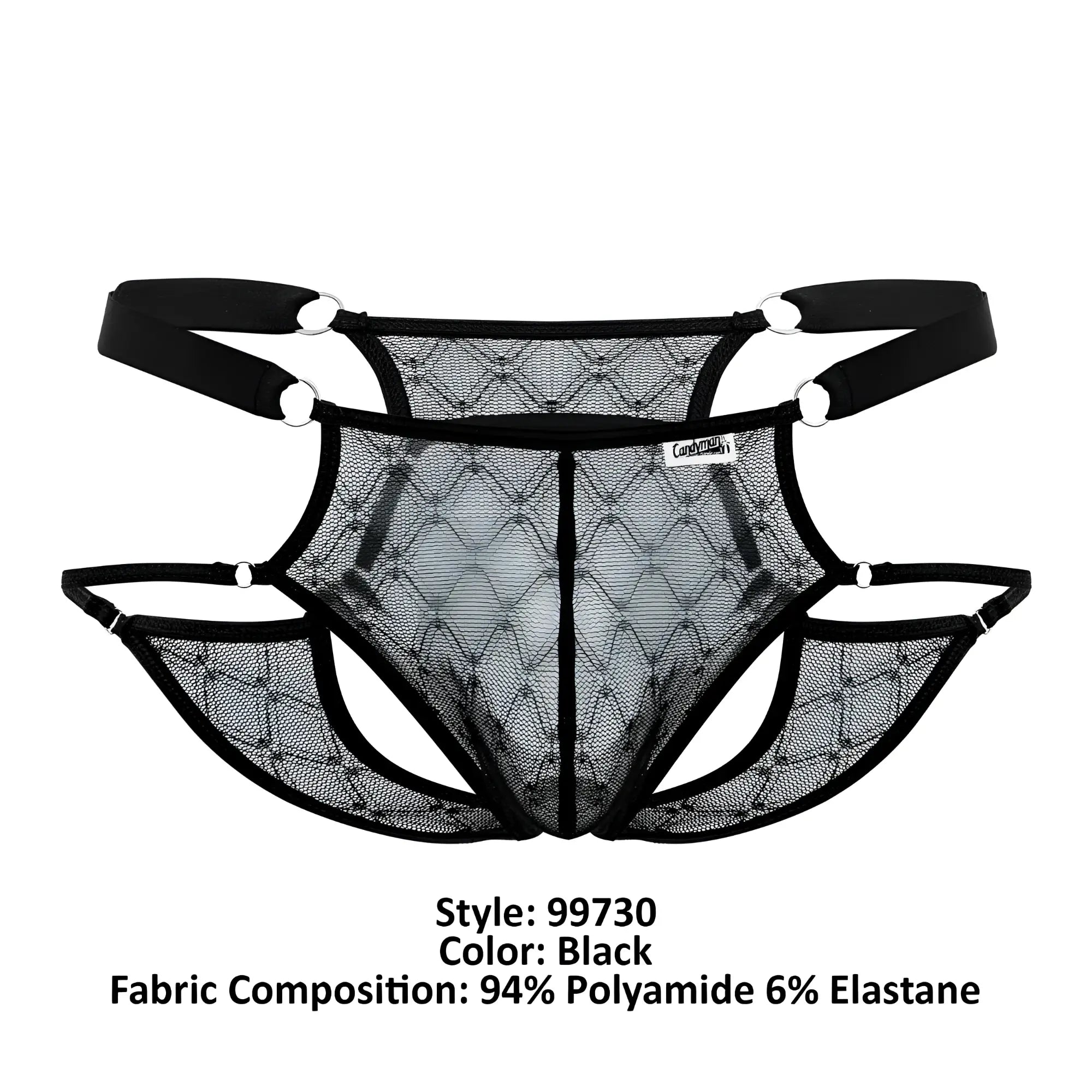 Black mesh lace jockstrap candy man 99730 with diamond pattern and adjustable straps in black color