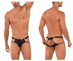 Black mesh thong with adjustable straps and metallic hardware from candyman 99730 lace jockstrap collection