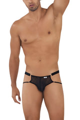 Black sheer mesh briefs with black elastic straps and gold-tone metal hardware candyMan 99730 lace jockstrap