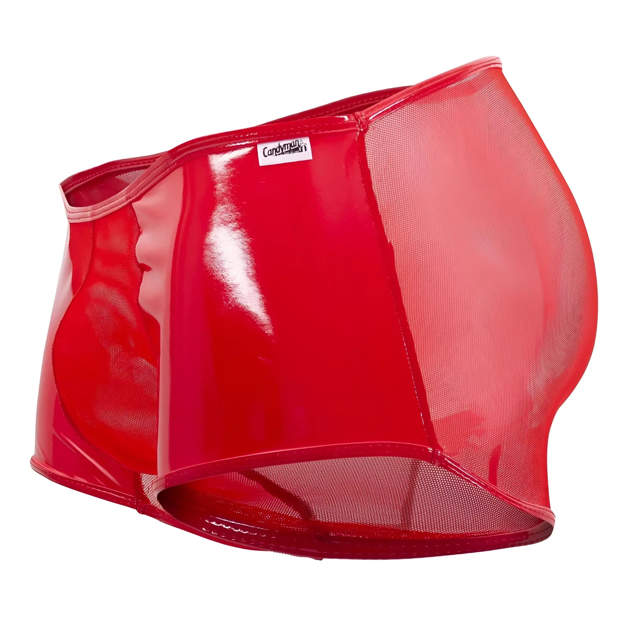 CandyMan 99737 mesh trunks in red feature glossy patent leather with sheer mesh panels for a bold look