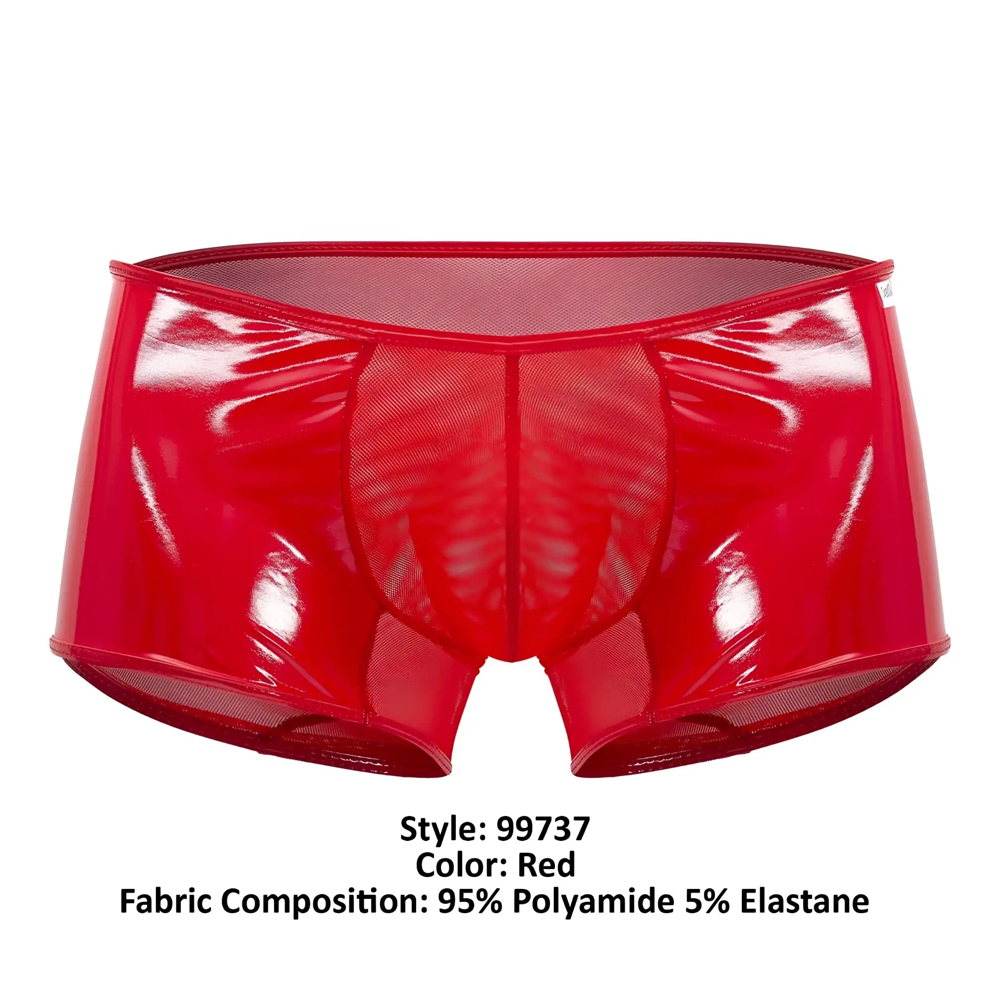 Red shiny polyamide briefs with mesh panel design candyMan 99737 mesh trunks in red color