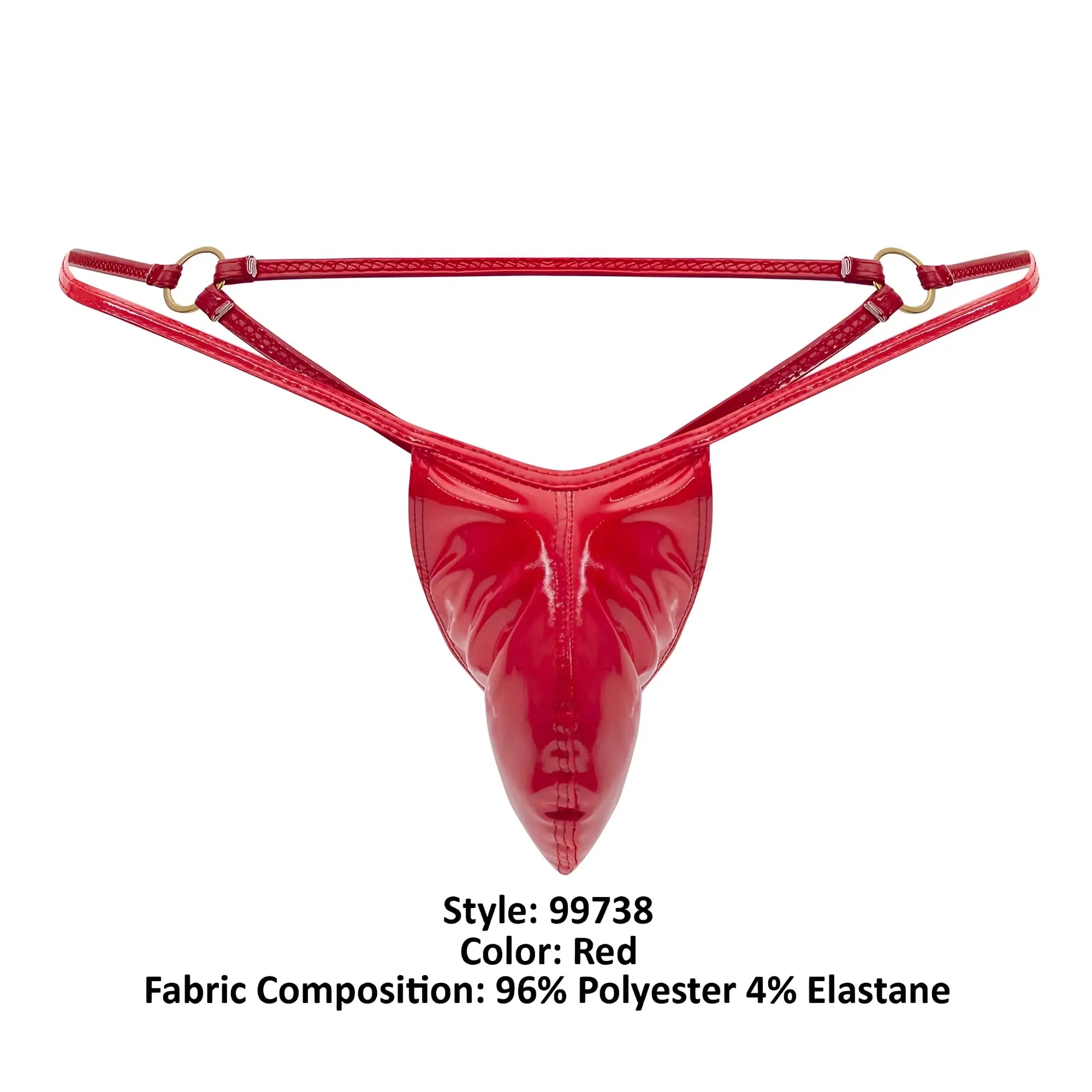 Red glossy polyester and elastane thong with pointed front design CandyMan 99738 gloss G-string color red