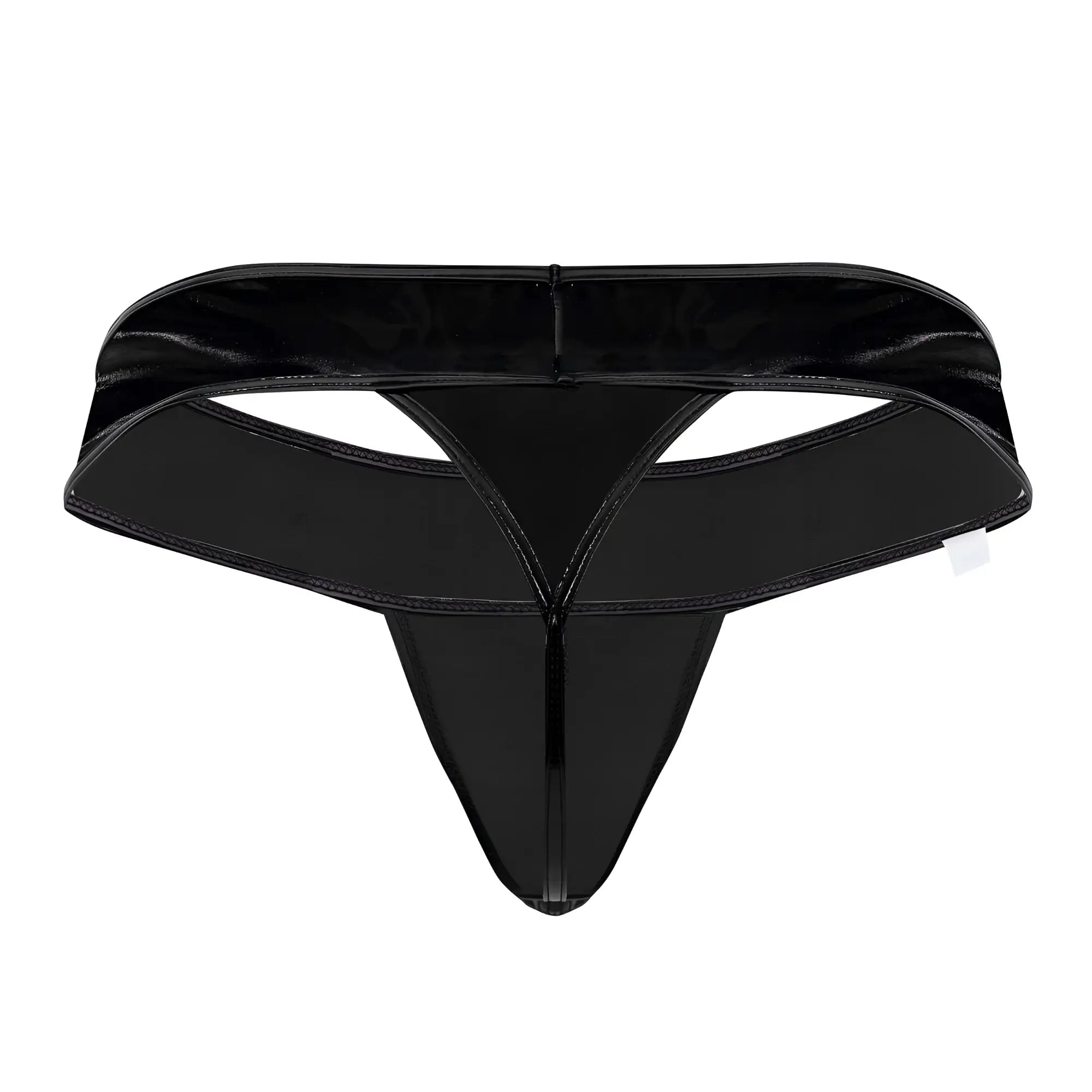 Black glossy latex thong candyman 99742 features a sleek form-fitting design with reinforced stitching