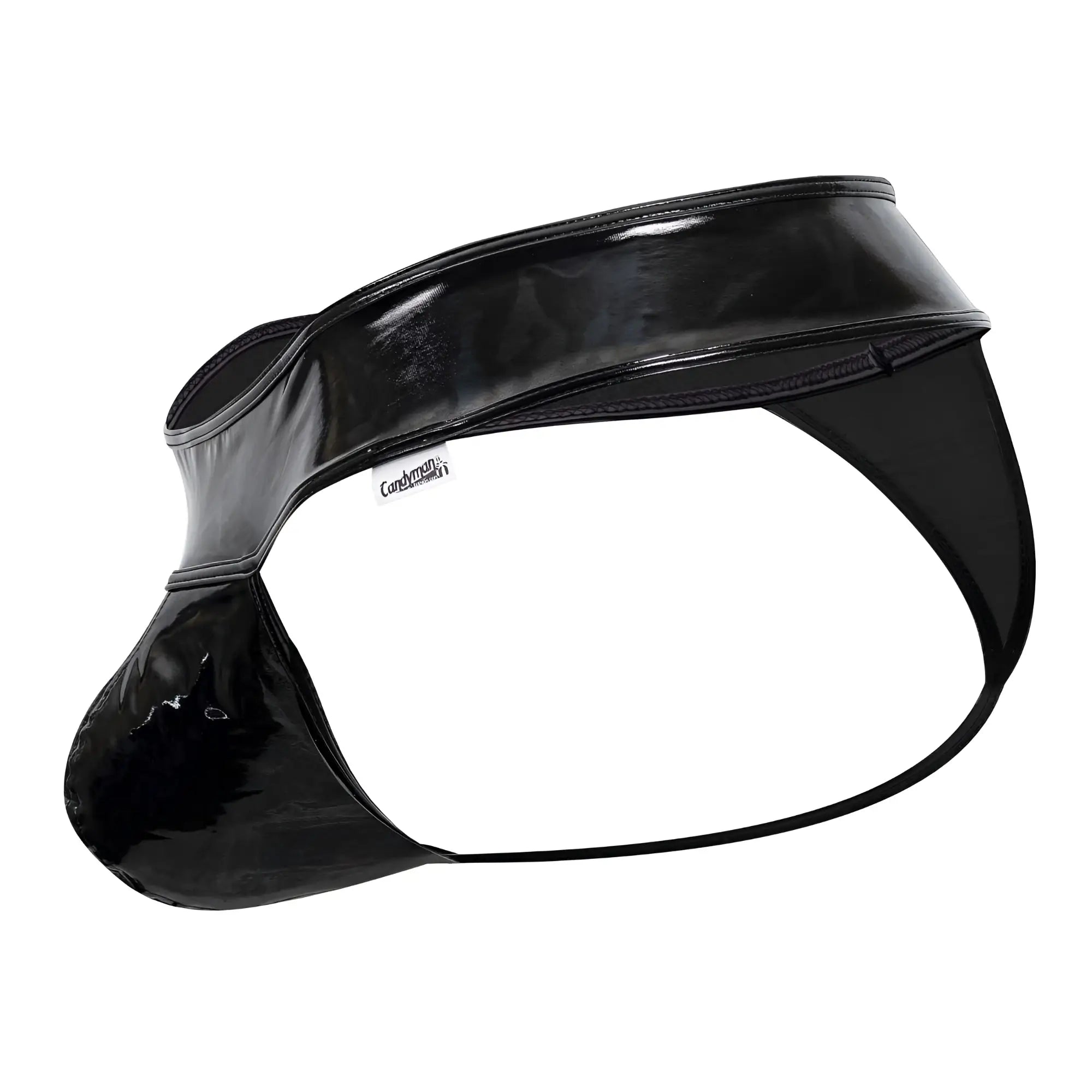 Black patent leather briefs candyman 99742 gloss thongs with sleek glossy finish and reinforced stitching