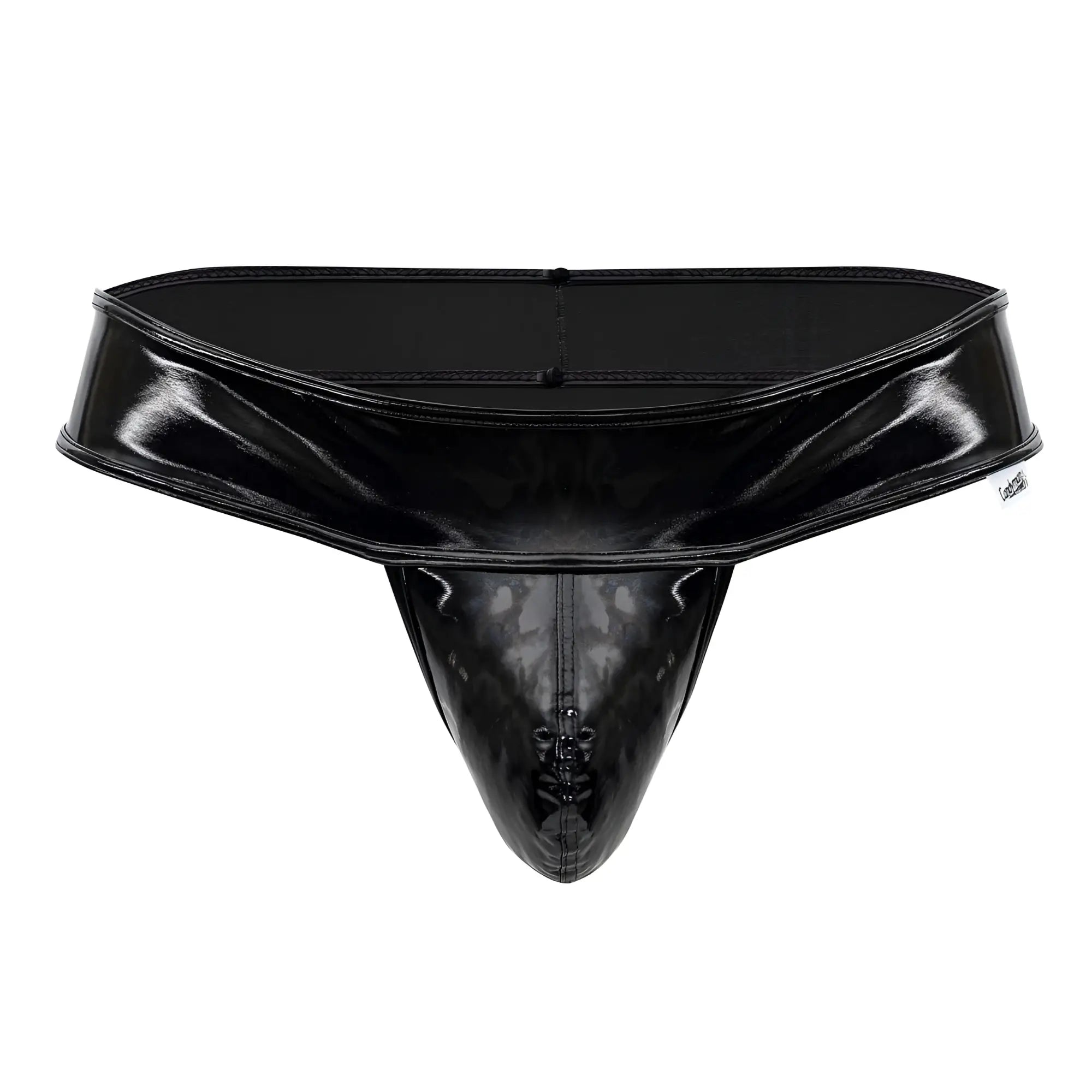 Black patent leather thong candyMan 99742 gloss with central zipper and stitched seams