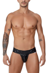 Black patent leather CandyMan 99742 gloss thong with wide waistband and glossy finish in black color