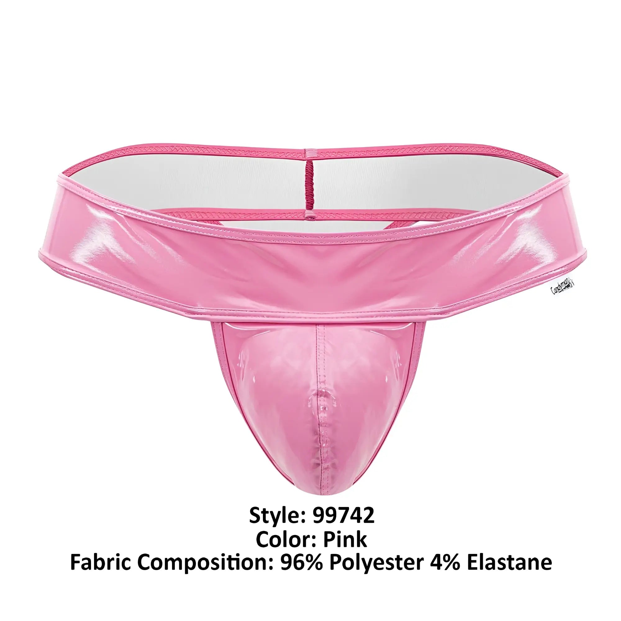 Pink glossy polyester and elastane thong with wide waistband candy man 99742 gloss thongs color pink