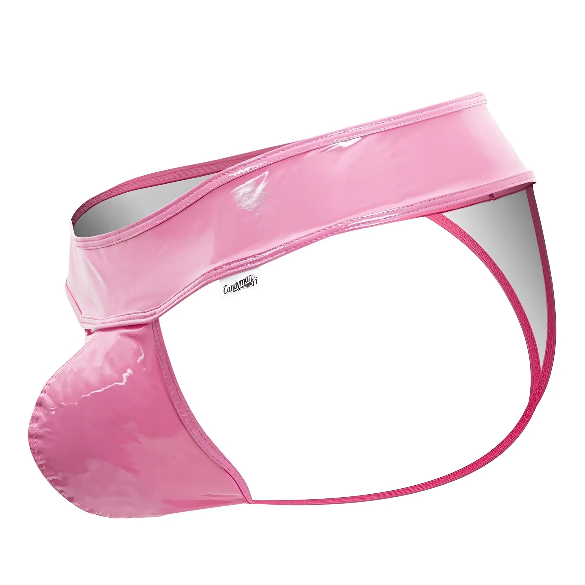 Pink patent leather CandyMan 99742 gloss briefs with a glossy finish and visible brand tag in front view