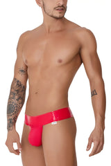 Red patent leather CandyMan 99742 gloss thongs with a sleek glossy finish and white brand tag on the waistband