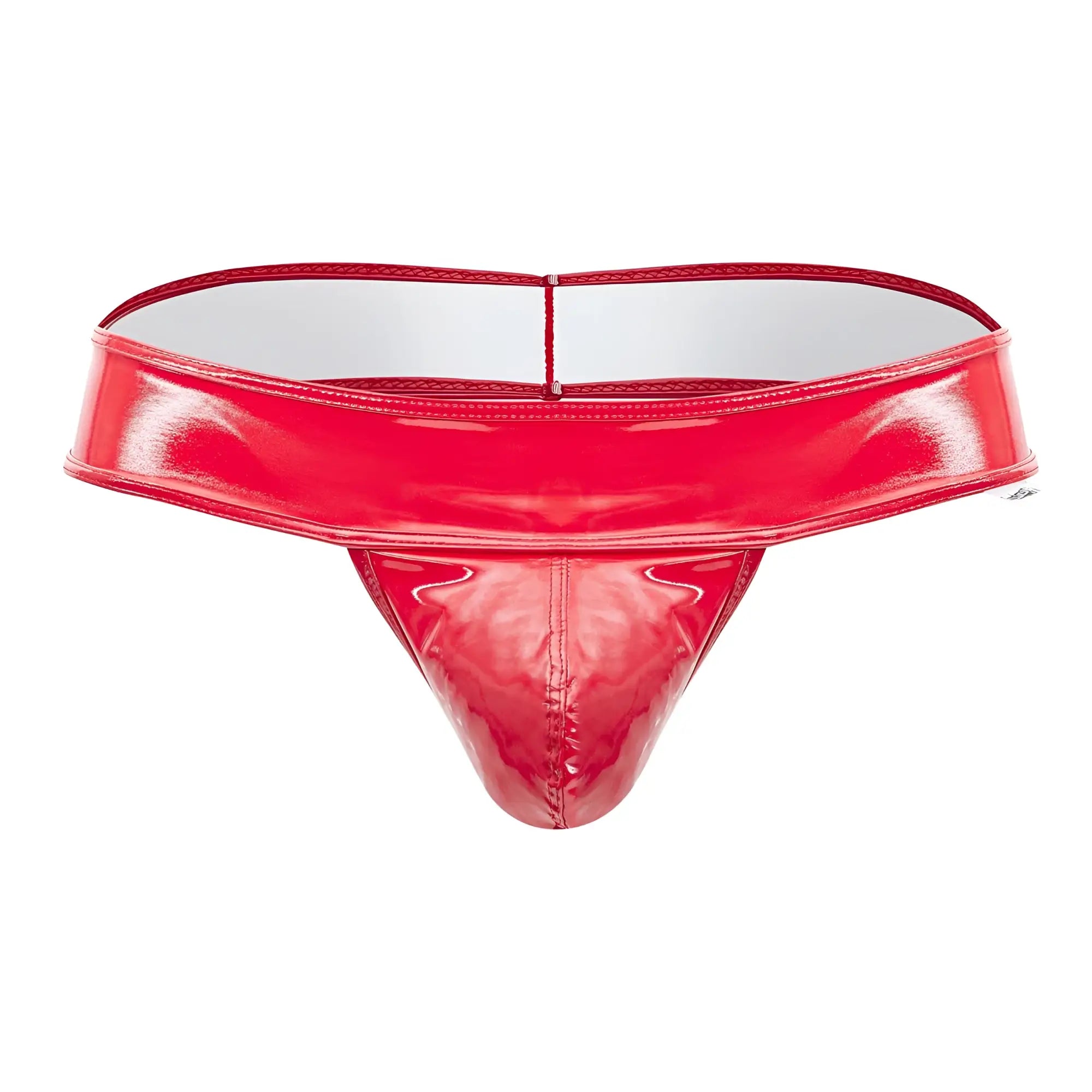 Red patent leather thong with glossy finish and white interior lining from Candyman 99742 Gloss Thongs color red