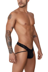 Black lace-trimmed CandyMan 99747 men’s thong with sleek form-fitting design in classic black color