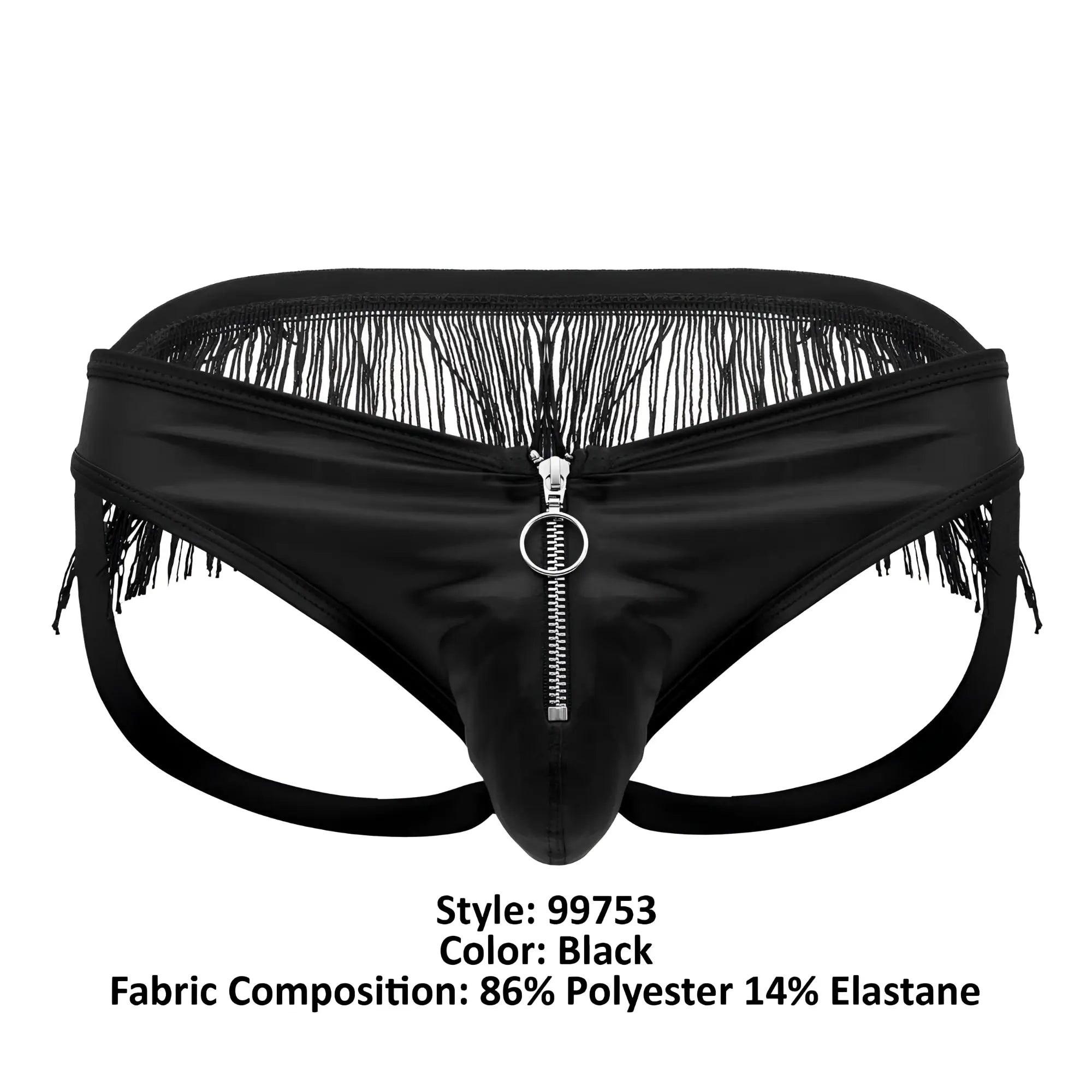 Black fringed zipper briefs candyMan 99753 made of 86 polyester 14 elastane for comfortable support