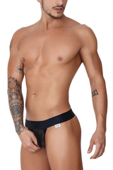 Black CandyMan 99755 fringe thongs with a sleek minimalist design and delicate fringe detailing