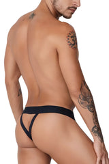 Black sleek minimalist CandyMan 99755 fringe thong with smooth fabric finish shown from the back side