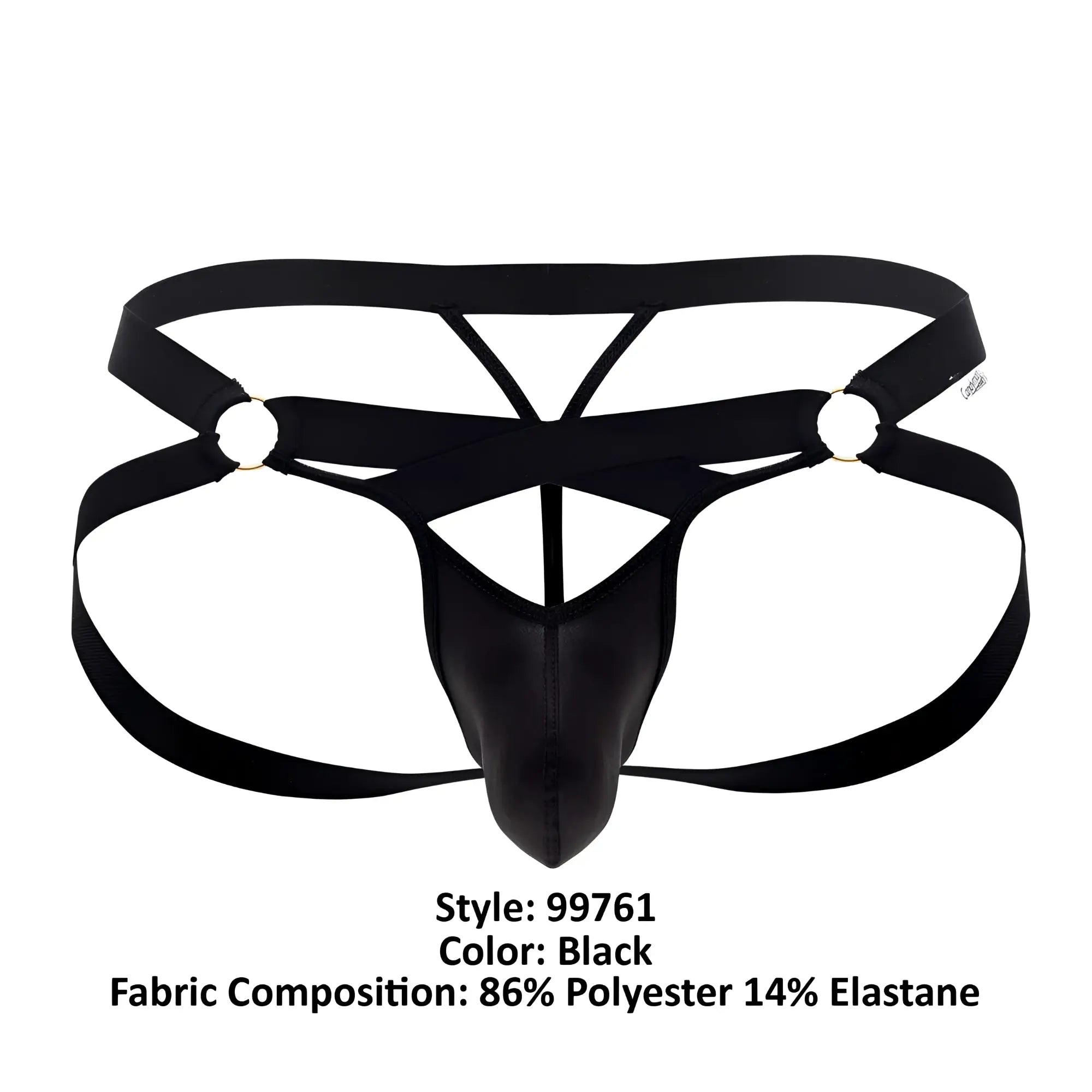 Black candy man 99761 jock g-string thong with crisscross design and reinforced gussets made of polyester elastane