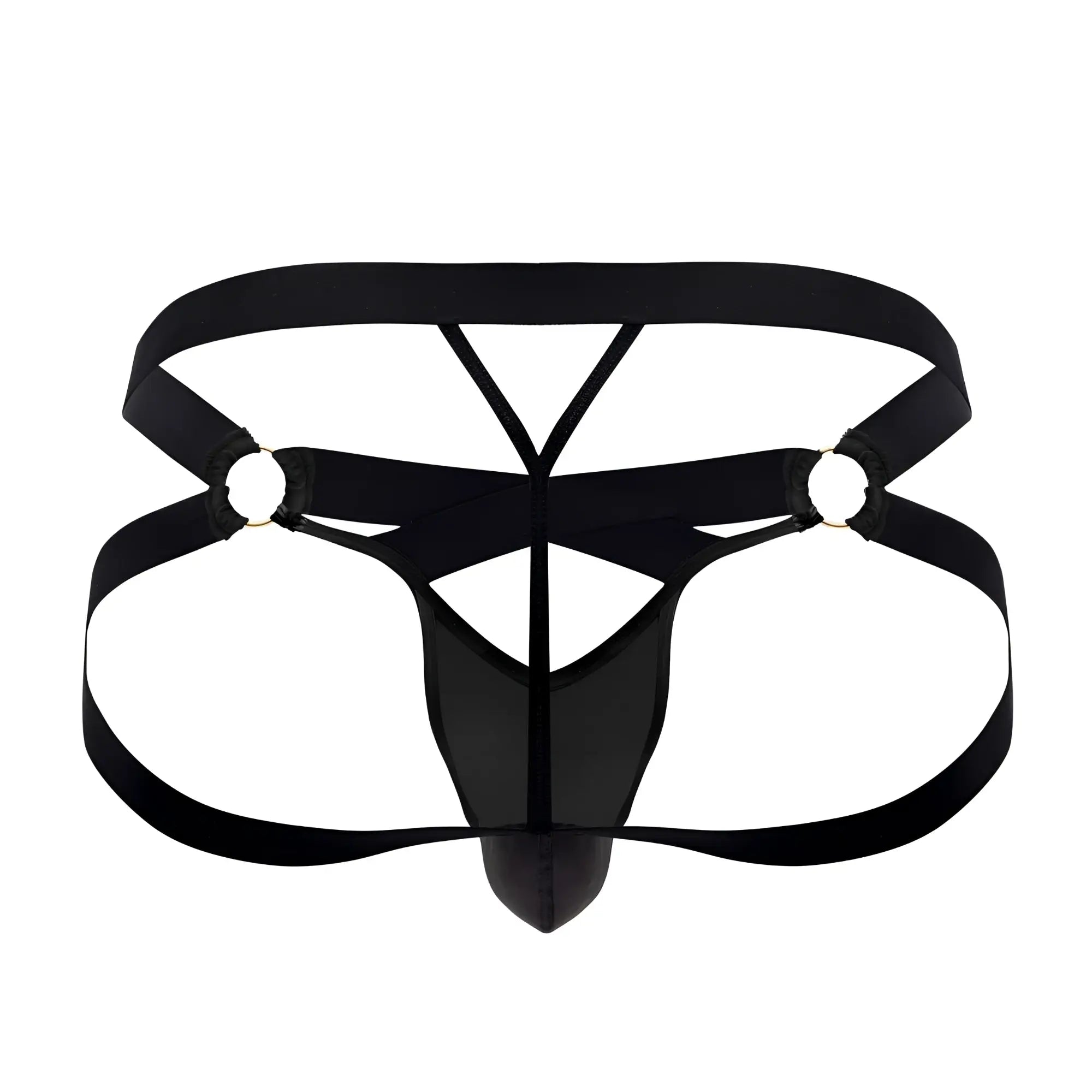 Black satin-like briefs with crisscross design and metallic grommets candyMan 99761 jock g-string color black