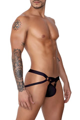 Black sleek form-fitting men’s thong with crisscross back design candyMan 99761 jock g-string in black