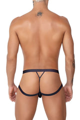 Black thong candyMan 99761 jock g-string with y-shaped design and central clasp shown from the back side