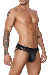Black lace-trimmed candy man 99763 lace jockstrap briefs with sleek form-fitting design