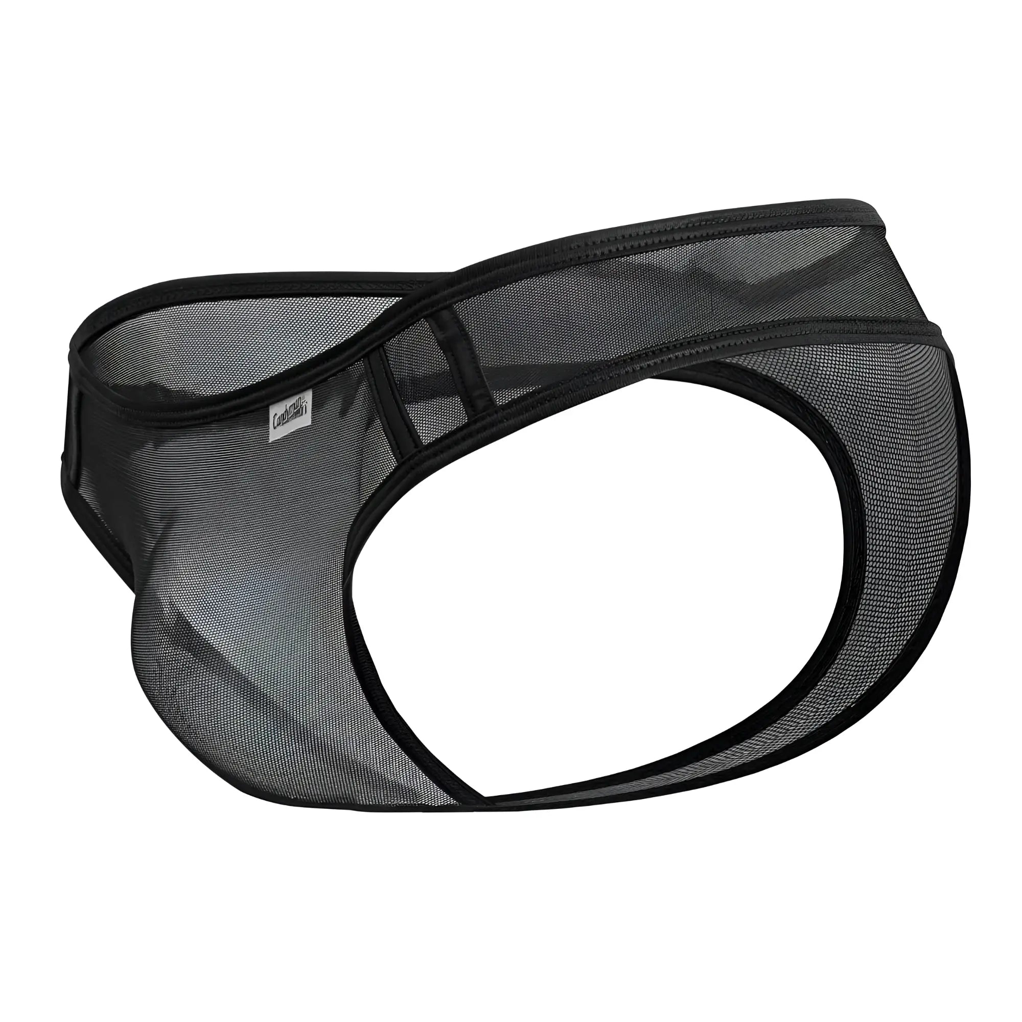 Black mesh briefs with reinforced elastic trim from candyman 99767 sports mesh thongs in black shown from the front