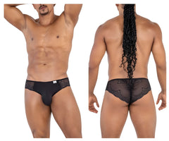 Black lace-trimmed men’s briefs candyMan 99769 with a mesh back panel in black color for stylish comfort