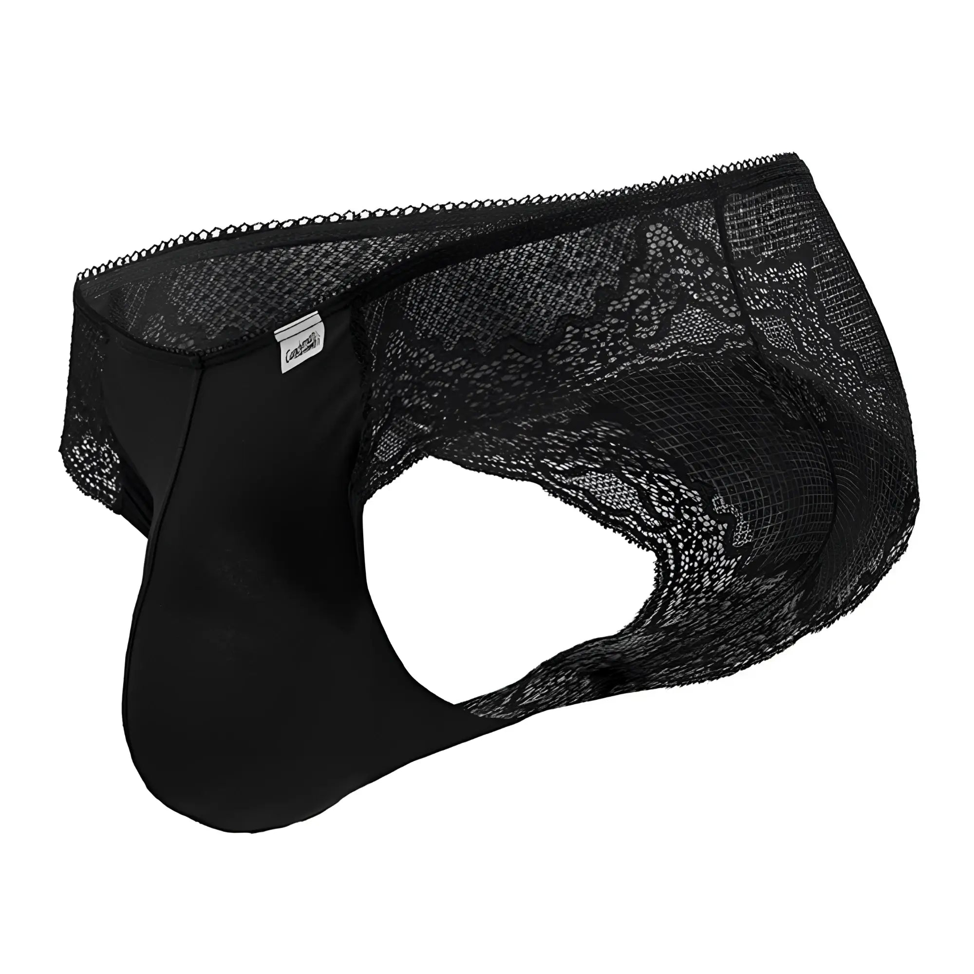 Black CandyMan 99769 lace briefs for men with smooth fabric front and floral lace sides for stylish comfort