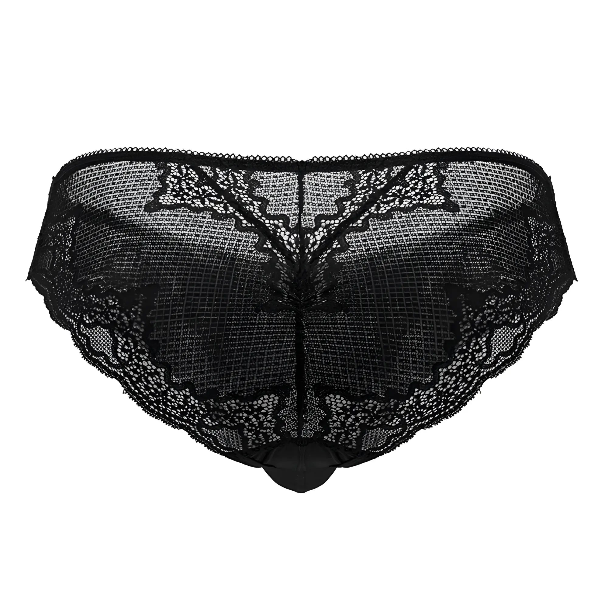 Black lace brief underwear candyMan 99769 featuring intricate floral patterns and sheer mesh base in black color
