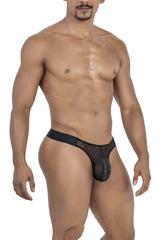 Black lace thong candyMan 99771 in black featuring a sheer patterned mesh design with a solid waistband