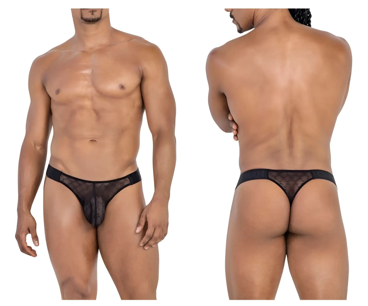 Black sheer mesh thong with solid waistband and subtle pattern from candyman 99771 mesh thongs color black