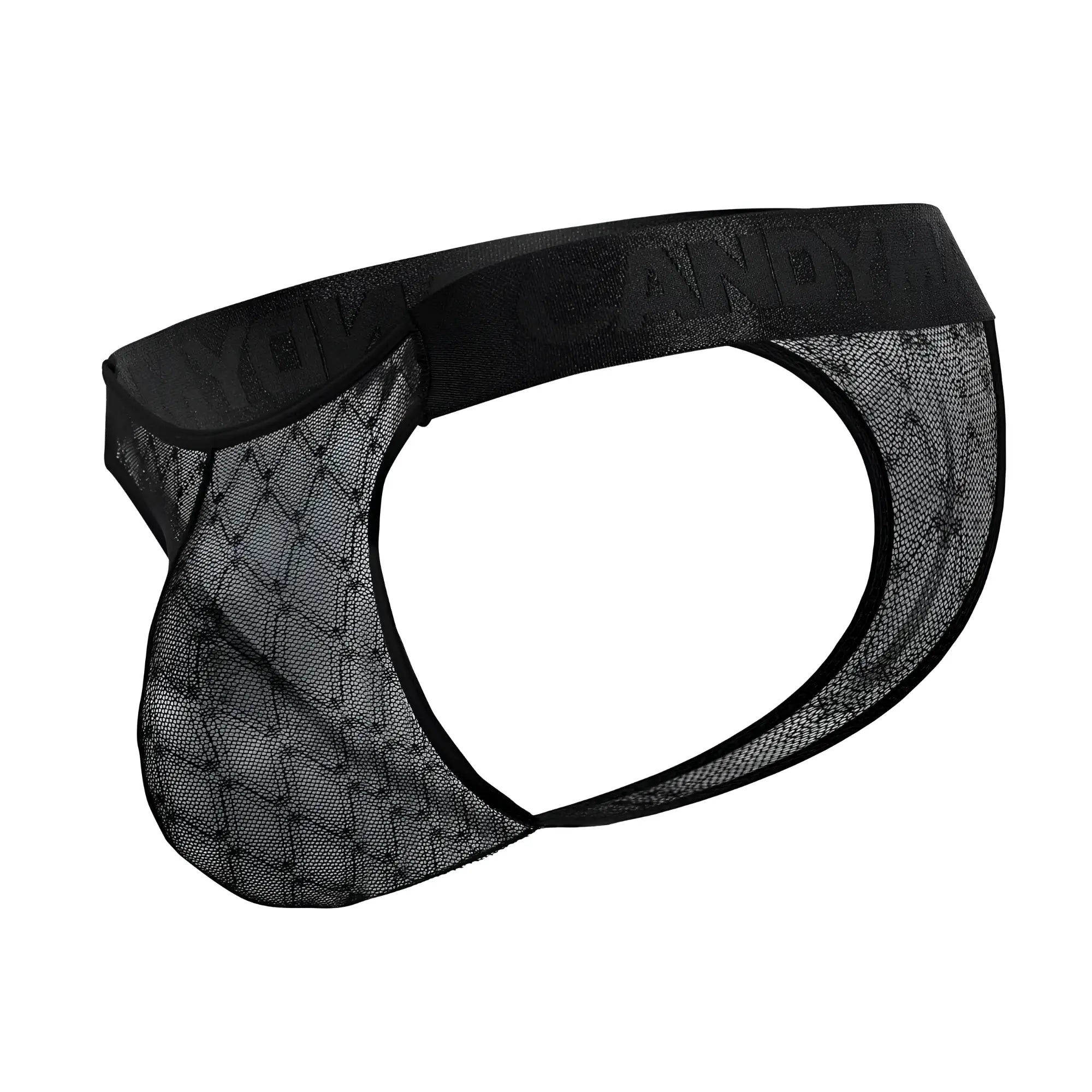 Black candyMan 99771 mesh briefs with solid elastic waistband embossed with yonando brand name