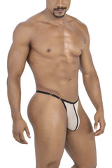 Beige candyman 99776 mesh thong with thin adjustable waistband shown from the back in white and black colors