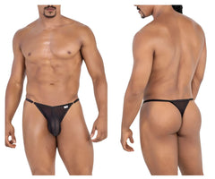 Black sheer mesh thong candyMan 99776 with small white logo on sideband in black color