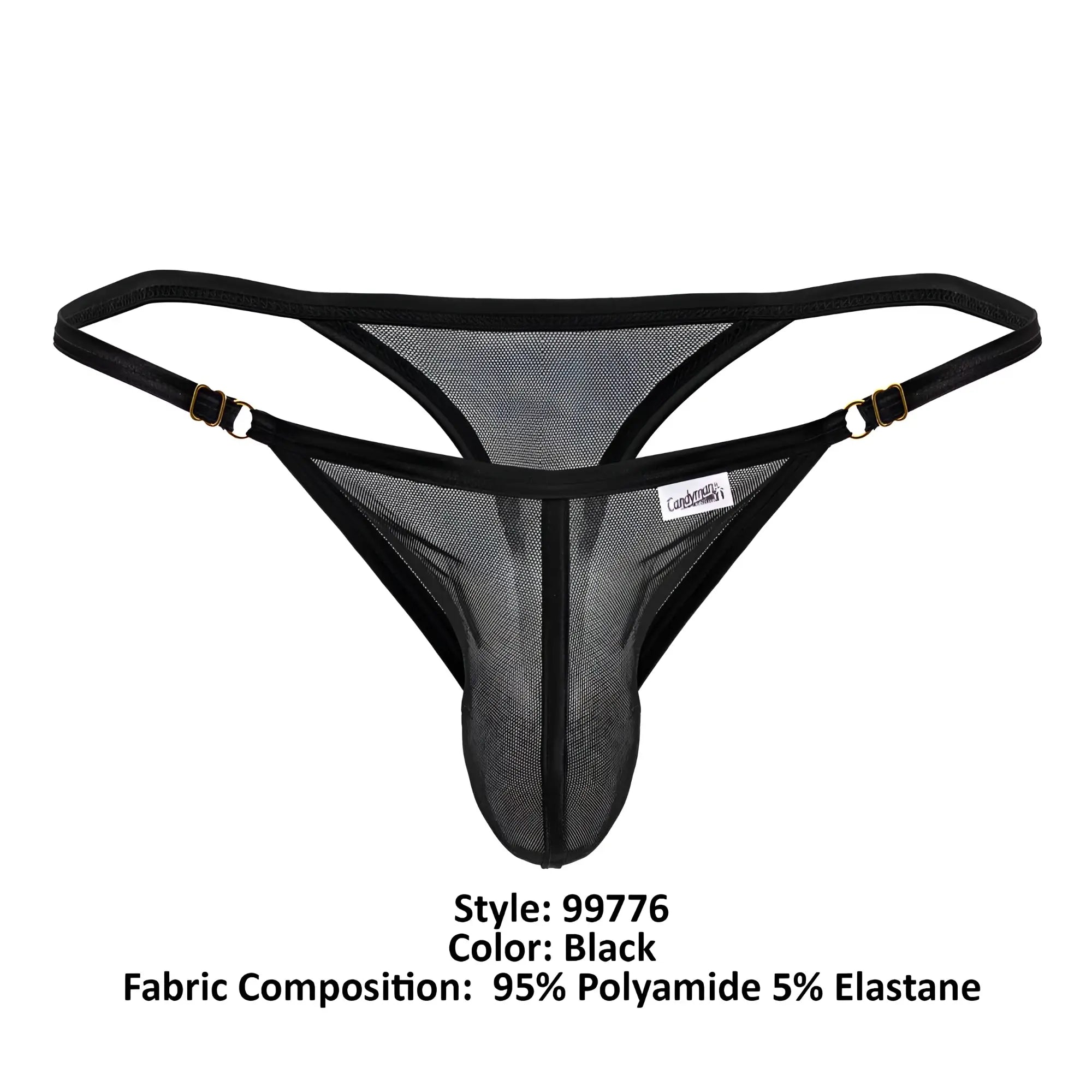 Black mesh thong with black elastic straps and gold-tone metal clasps from Candyman 99776 in black color