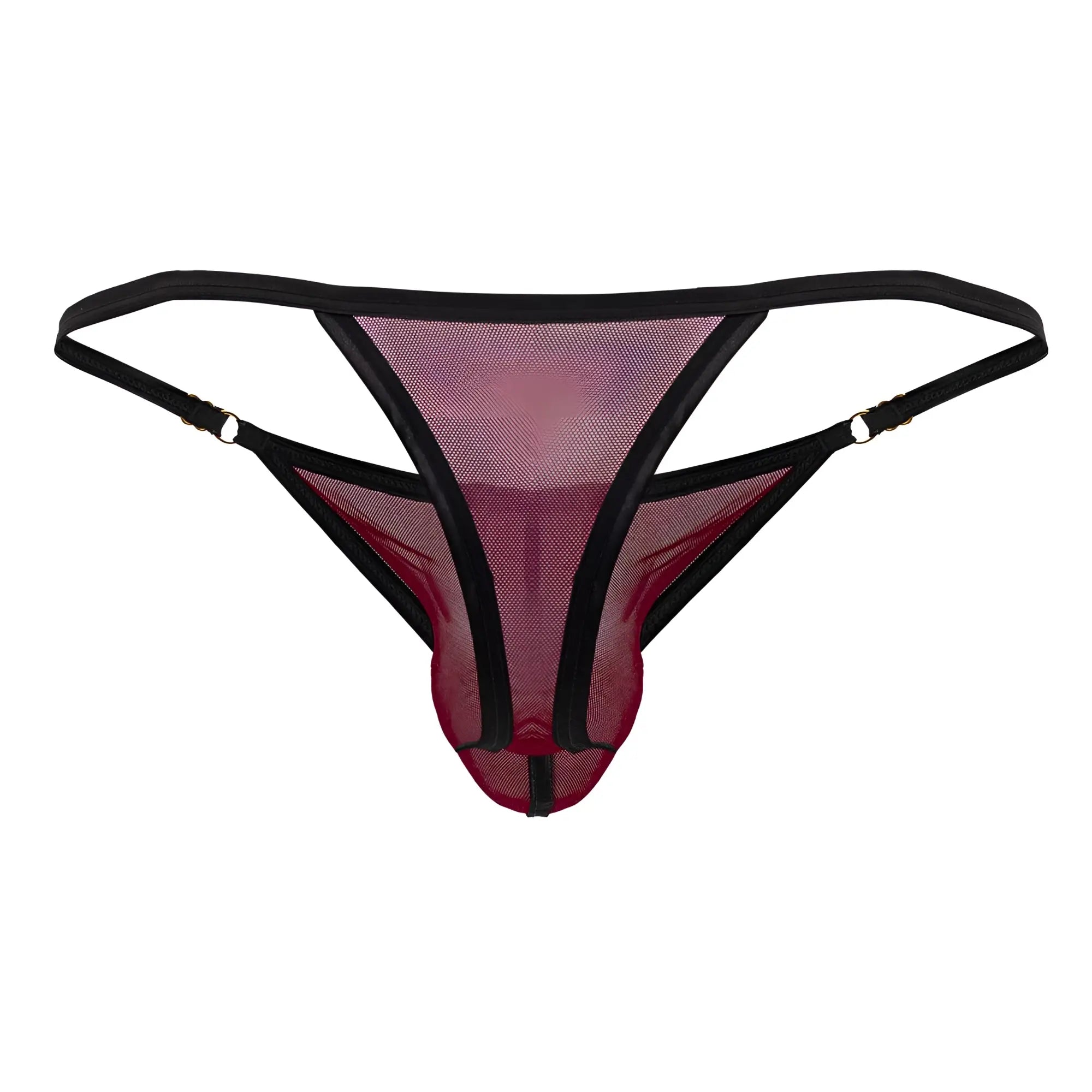 Black and maroon mesh thong with reinforced black trim in burgundy color candyMan 99776 mesh thong