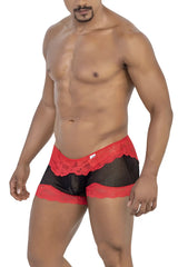 Red and black lace-trimmed mesh briefs candy man 99779 mesh lace trunks with breathable mesh material