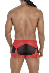 Red lace-trimmed mesh briefs with side ties from Candyman 99779 in black and red for stylish lingerie wear