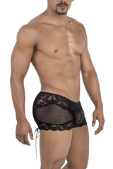 Black candyMan 99779 mesh lace trunks with sheer lace trim and side ties briefs design