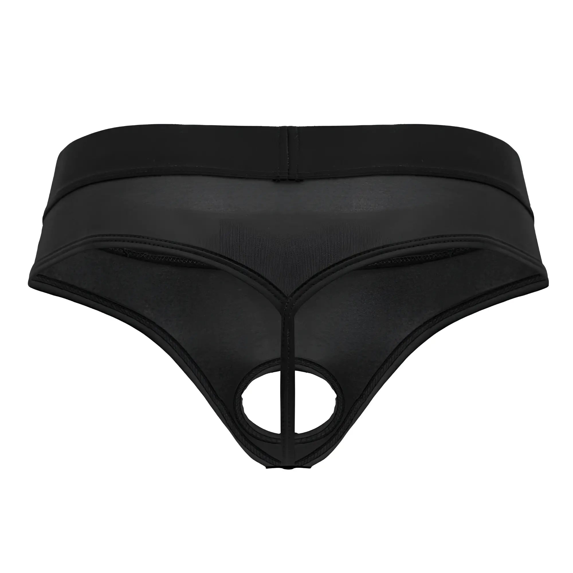 Black mesh thong candyMan 99781 protuder thong with central cutout and elastic waistband front view