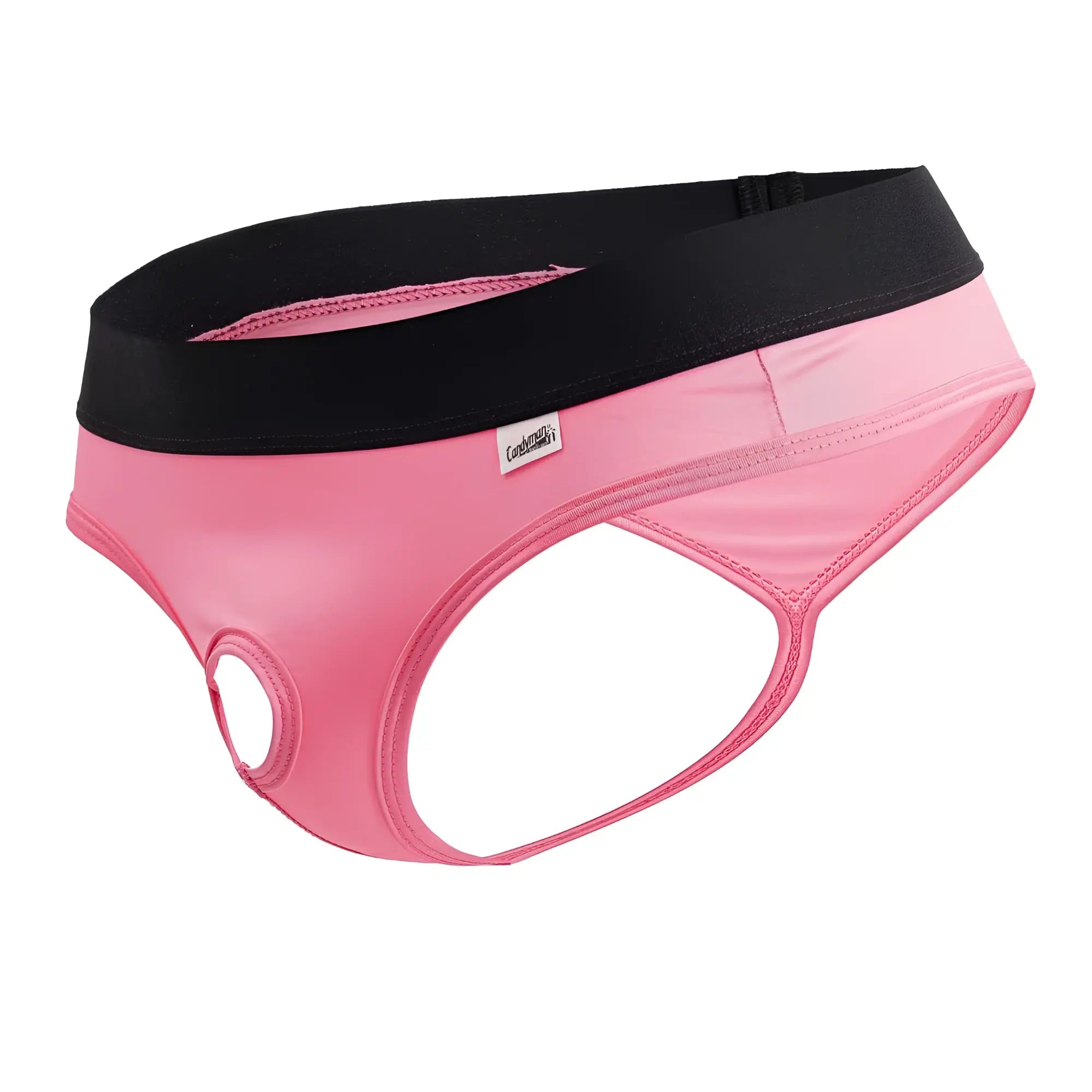 CandyMan 99781 Protuder thongs in pink and black with smooth stretchy fabric and contoured design for men